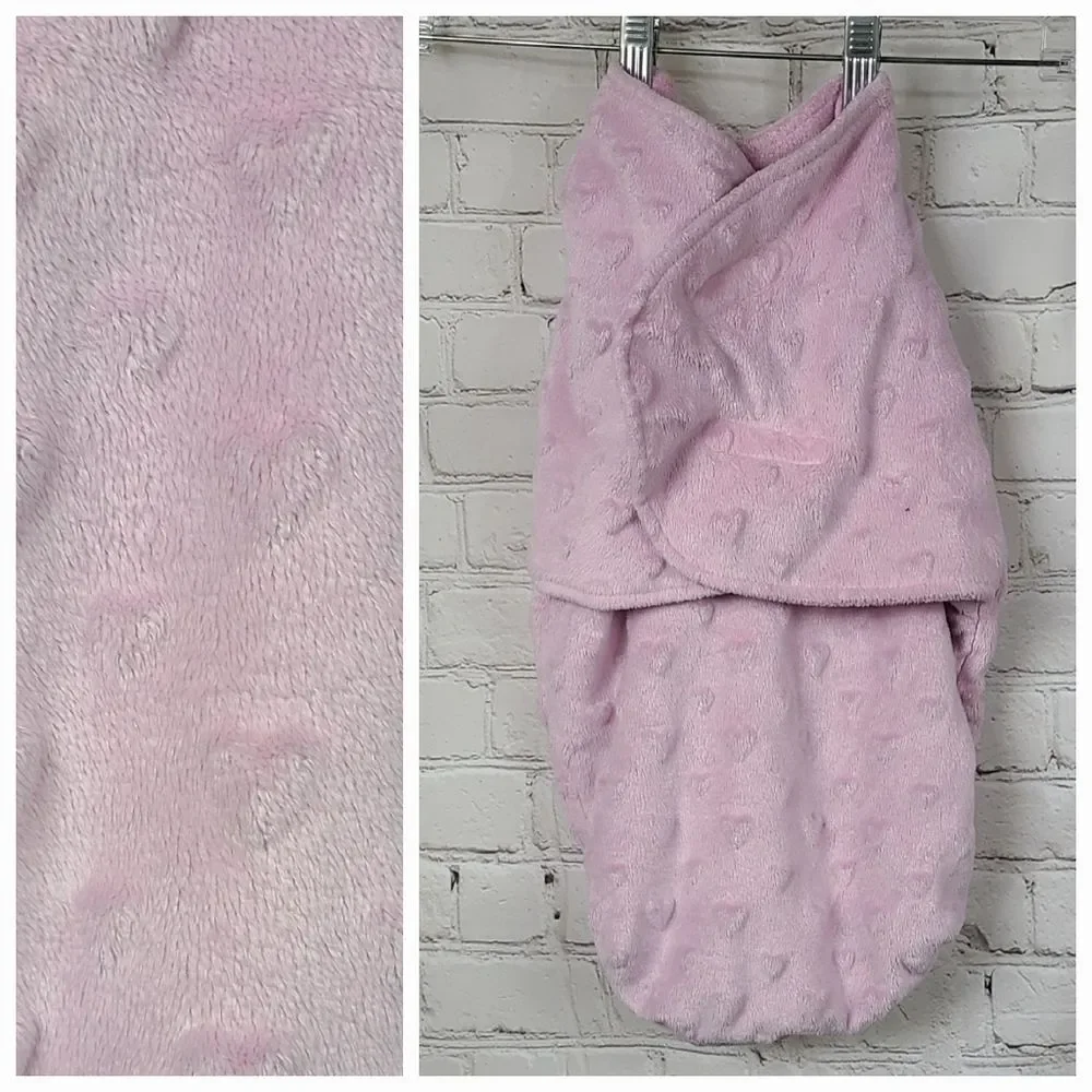 Furry Baby Pink Heart Minky Dot Velboa Swaddle Blanket 0-6 Month Newborn Wrap